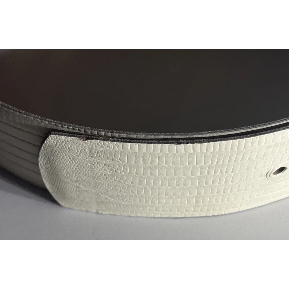 Cipriani White Size Large Lizard Grain Leather Gold Tone Buckle Belt